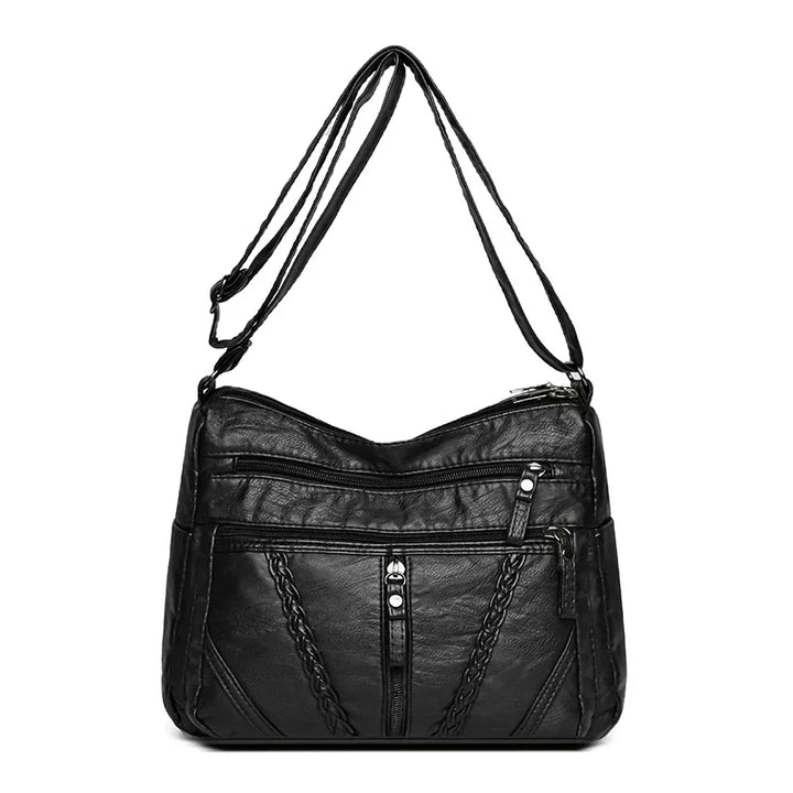 Double-Pocket Soft Leather Crossbody Tote