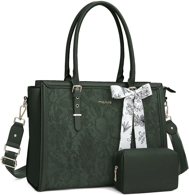 Waterproof PU Laptop Tote with Floral Lining