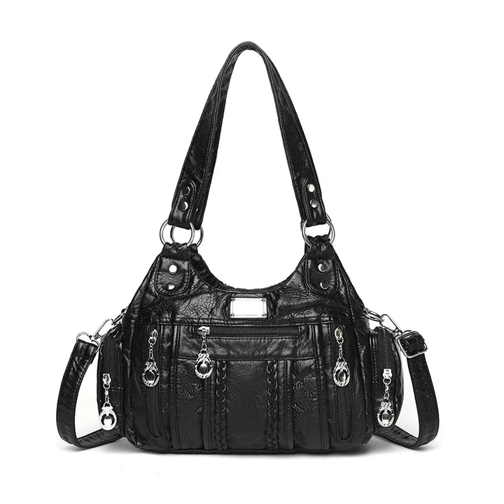 Vintage Multi-Pocket Microfiber Crossbody Tote