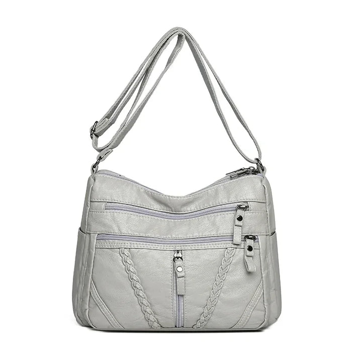 Double-Pocket Soft Leather Crossbody Tote