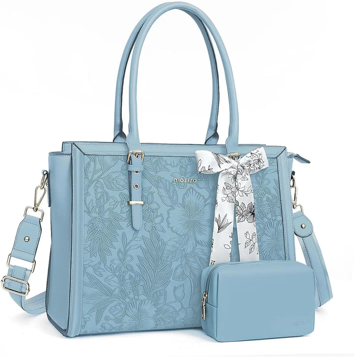 Waterproof PU Laptop Tote with Floral Lining