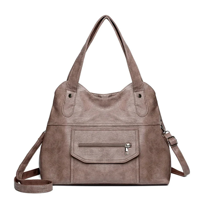 Soft Leather Multi-Pocket Crossbody Tote
