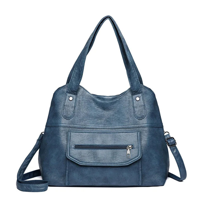 Soft Leather Multi-Pocket Crossbody Tote