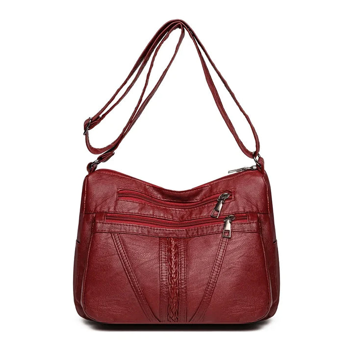 Vintage Soft Leather Multi-Layer Crossbody Tote