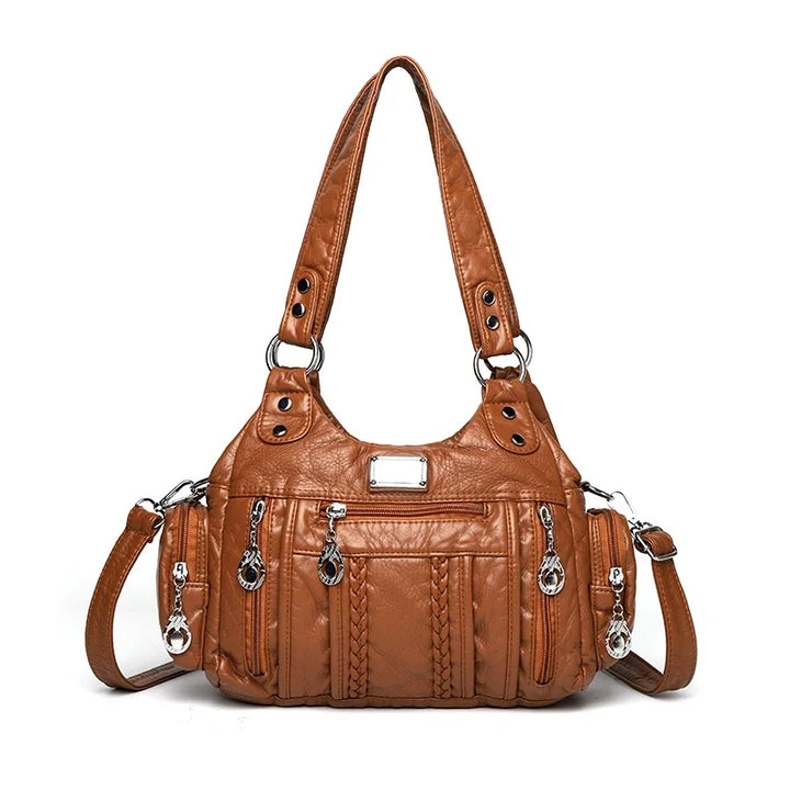 Vintage Multi-Pocket Microfiber Crossbody Tote
